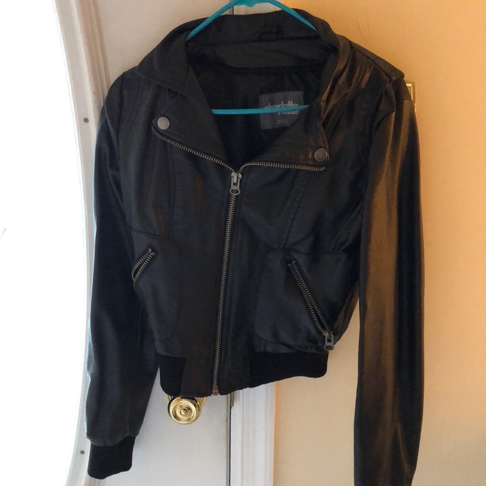 Faux black leather moto jacket